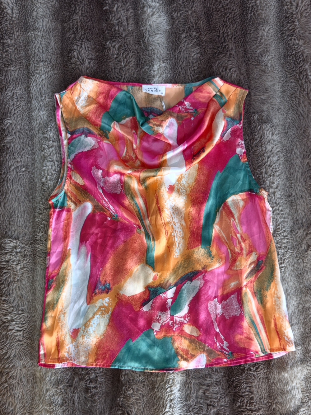 Emily Wonder Abstract Watercolor Vibrant Pink & Teal Tank Top M NWOT